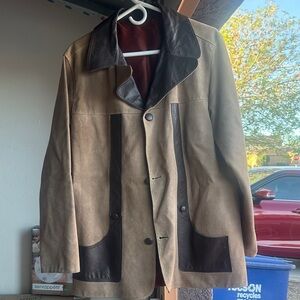 Men's Two-Tone Brown Suede Leather Trim Coat
